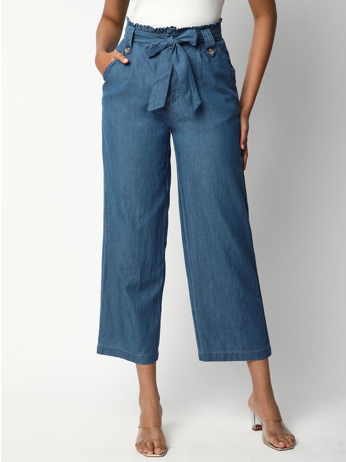 Men Cotton Regular Fit Pleated Straight Hem Solid Trousers