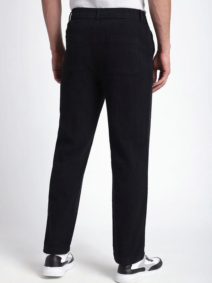 R&B Men Black Solid Regular Fit Trousers