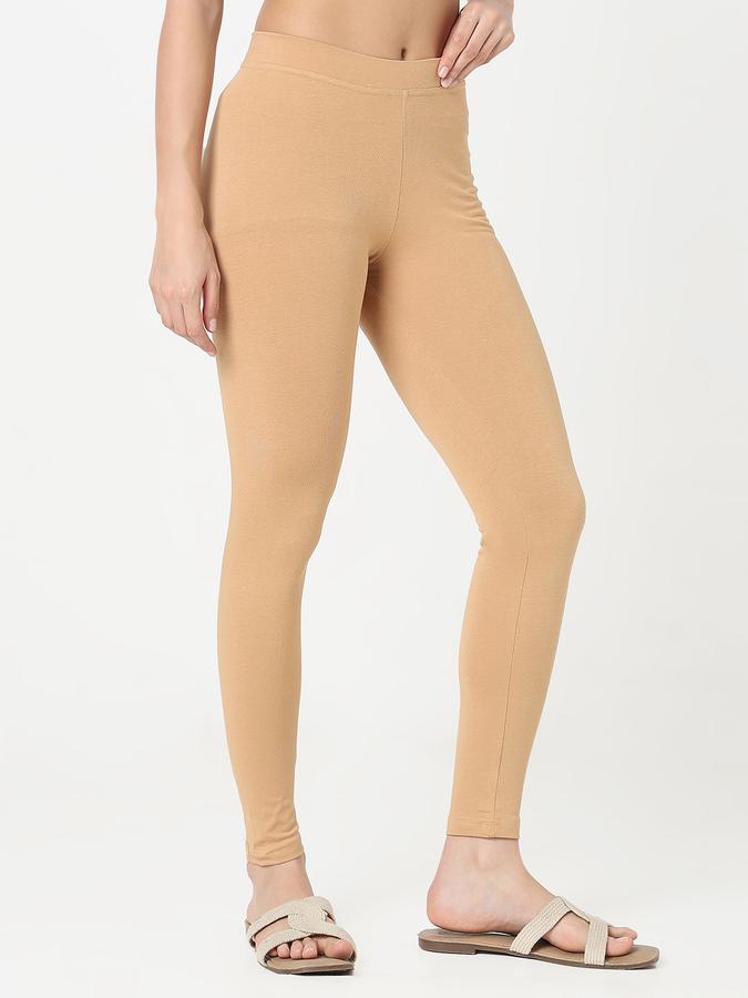 Women Cotton Lycra Elasticated Waist Full Length Solid Leggings