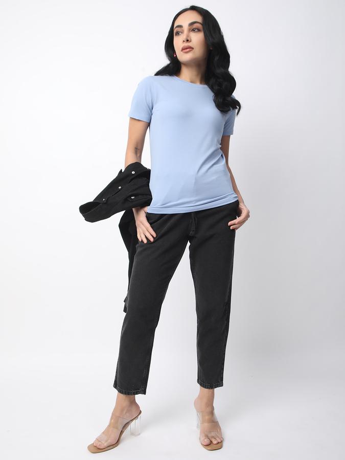 Women Cotton Relaxed Fit Crew Neck Solid T-shirt