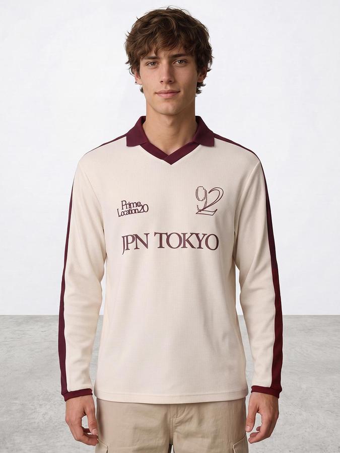 R&B Men Cream Graphic Print Round Neck Long Sleeves Sweatshirt