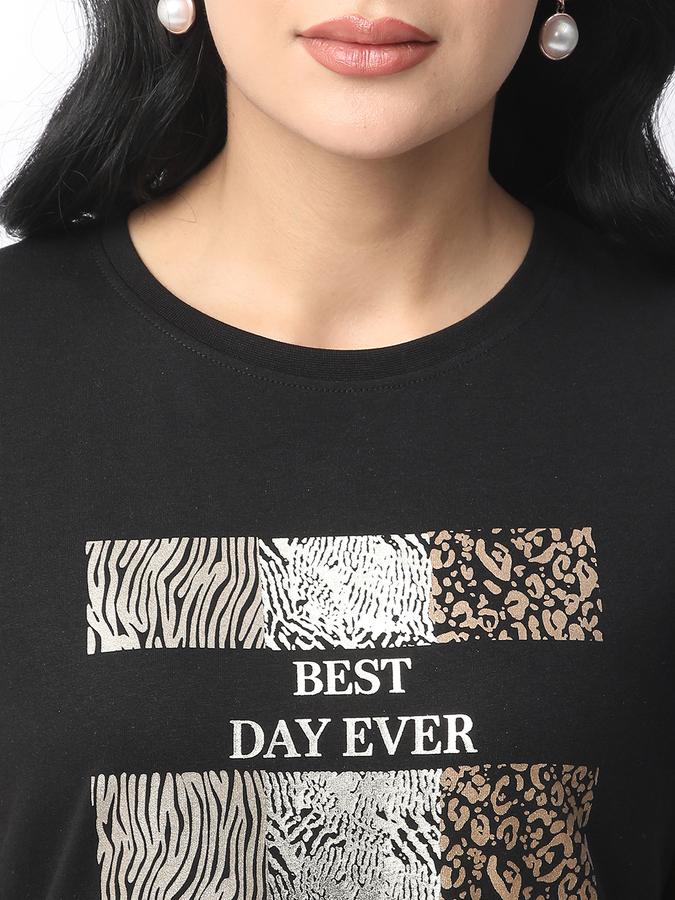 Women Cotton Regular Fit Crew Neck Graphic T-shirt