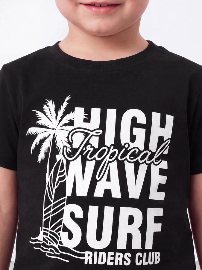 R&B Boys Black Short Sleeve Round Neck Beach Graphic Print T-Shirt