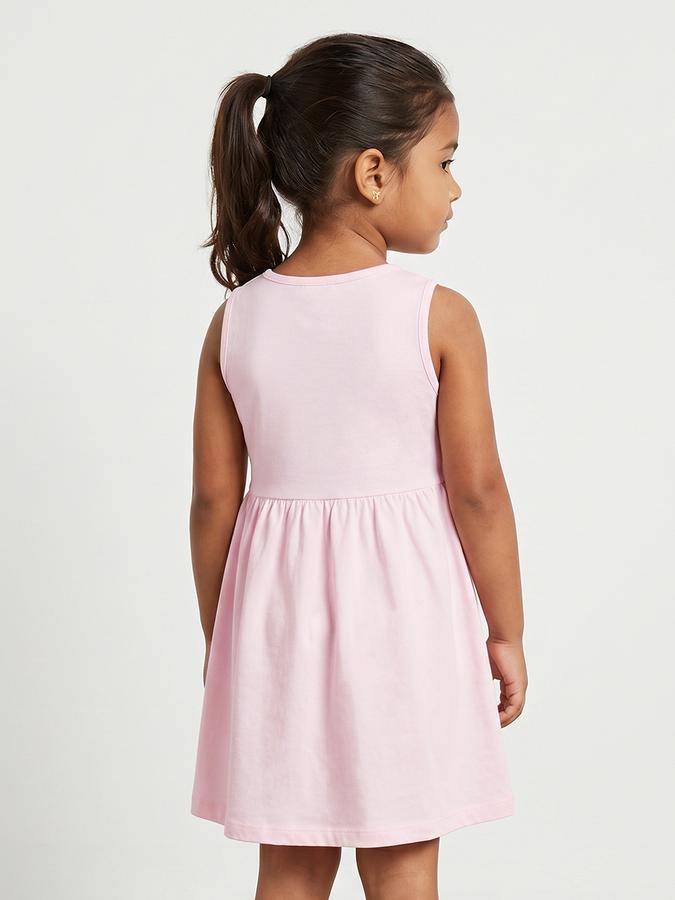 R&B Girl Pink Strawberry Print Pure Cotton Sleeveless Fit and Flare Dress