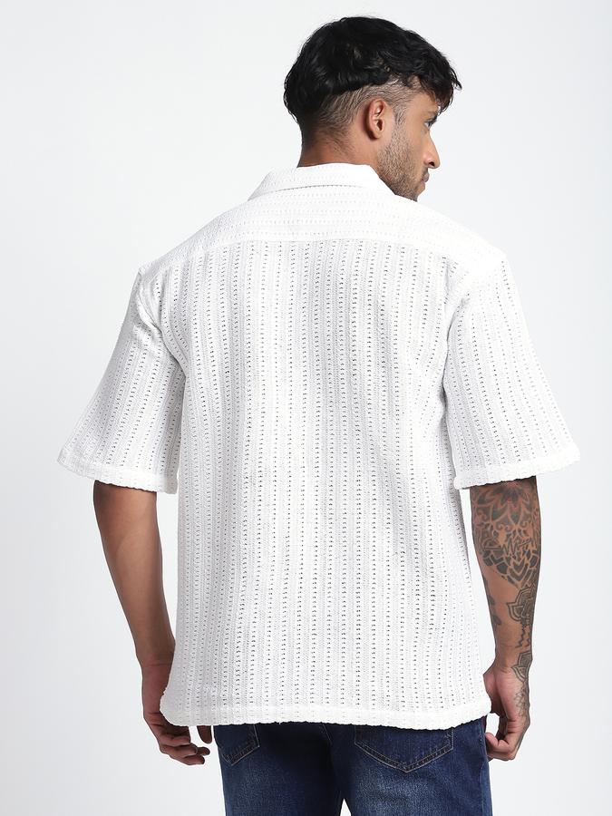 Men Cotton Blend Relaxed Fit Cuban Collar Textured Shirt