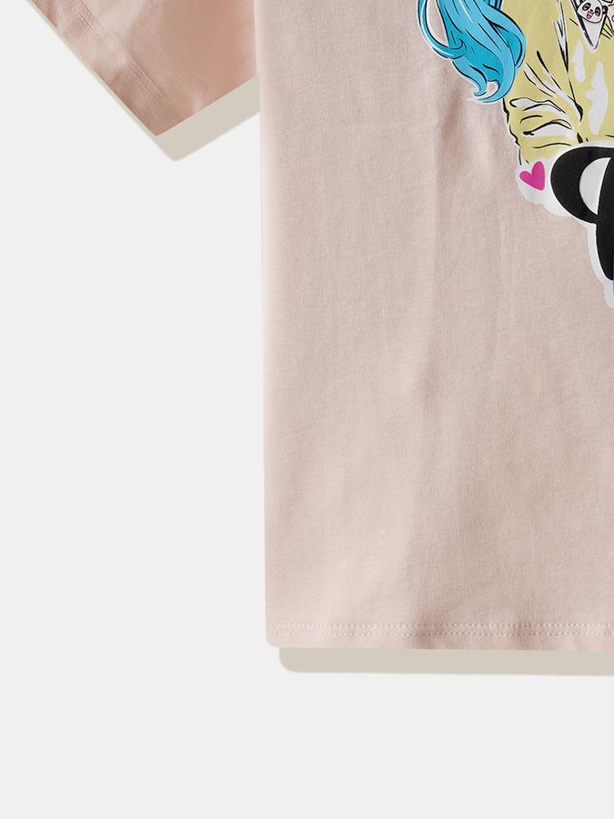 Girls Cotton Regular Fit Crew Neck Graphic T-shirt