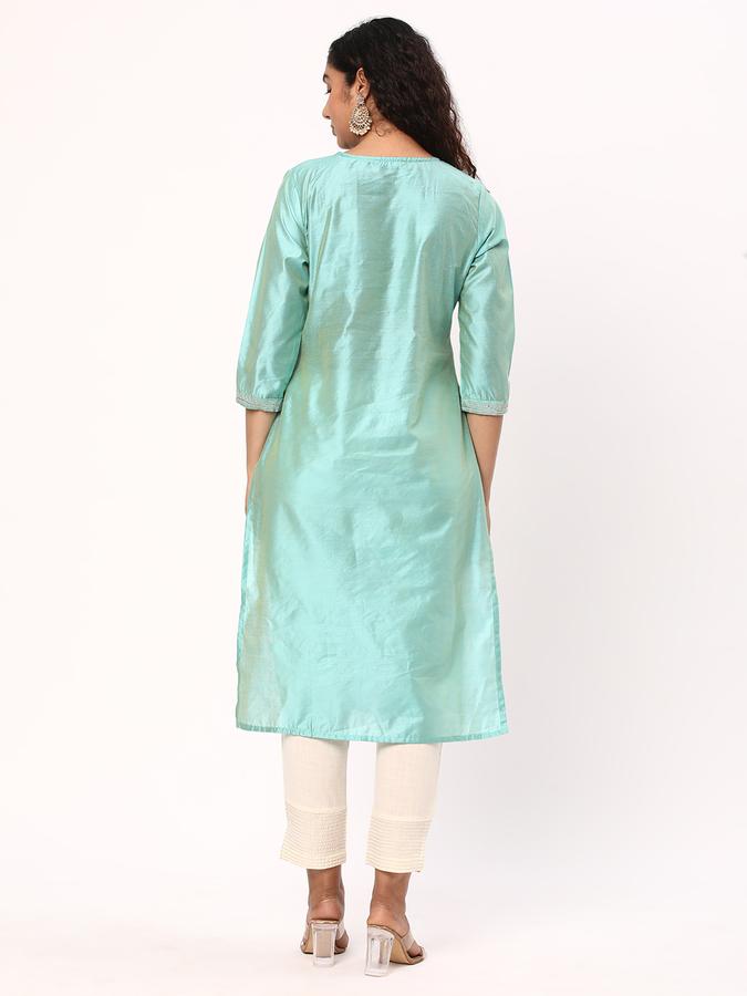 R&B Women's Embroidered Regular Straight Kurta 3-Q Sleeves image number 2