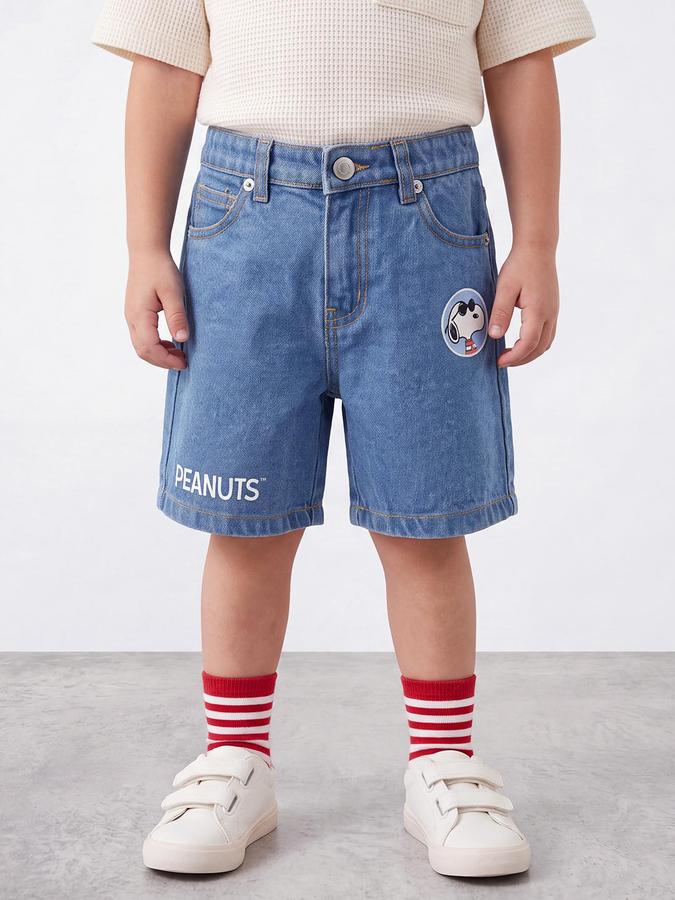 R&B Boys Blue Graphic Print Mid Rise Denim Shorts