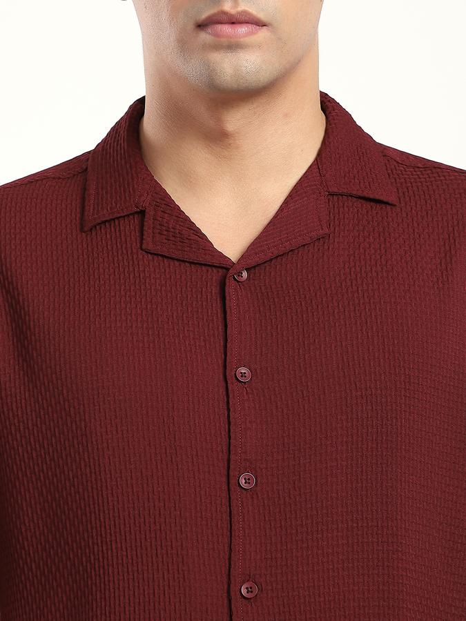 Men Polyester Relaxed Fit Cuban Collar Textured Shirt
