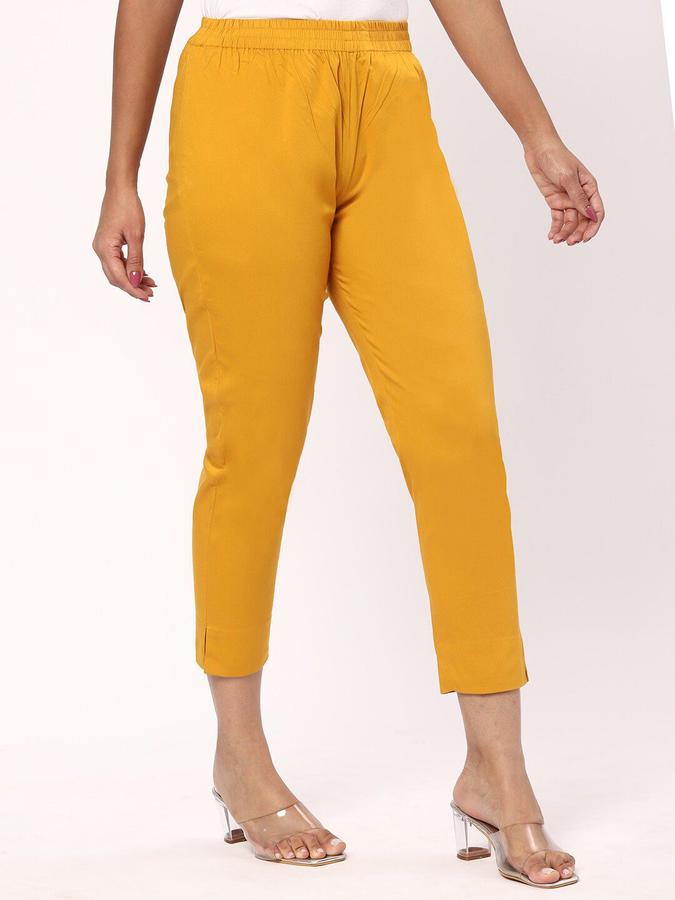 R&B Women Mustard Solid Regular Fit Pants