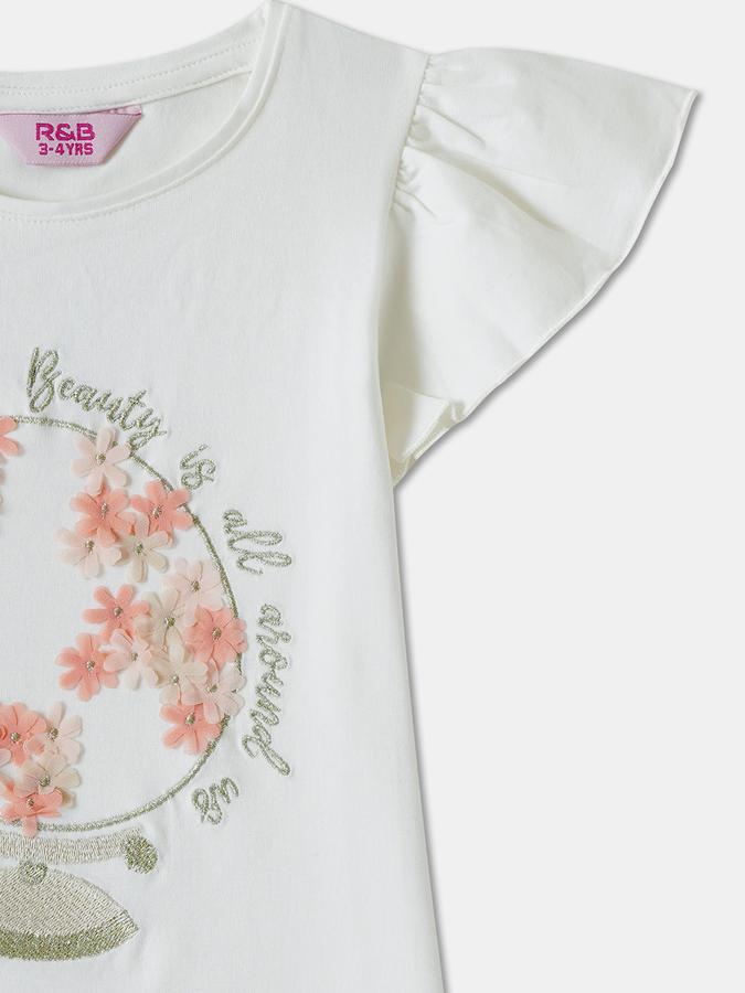 R&B Girls' Ivory Embellished T-Shirt