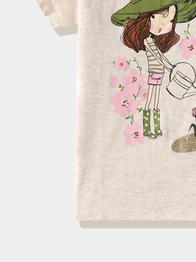 Girls Cotton Regular Fit Crew Neck Graphic T-shirt