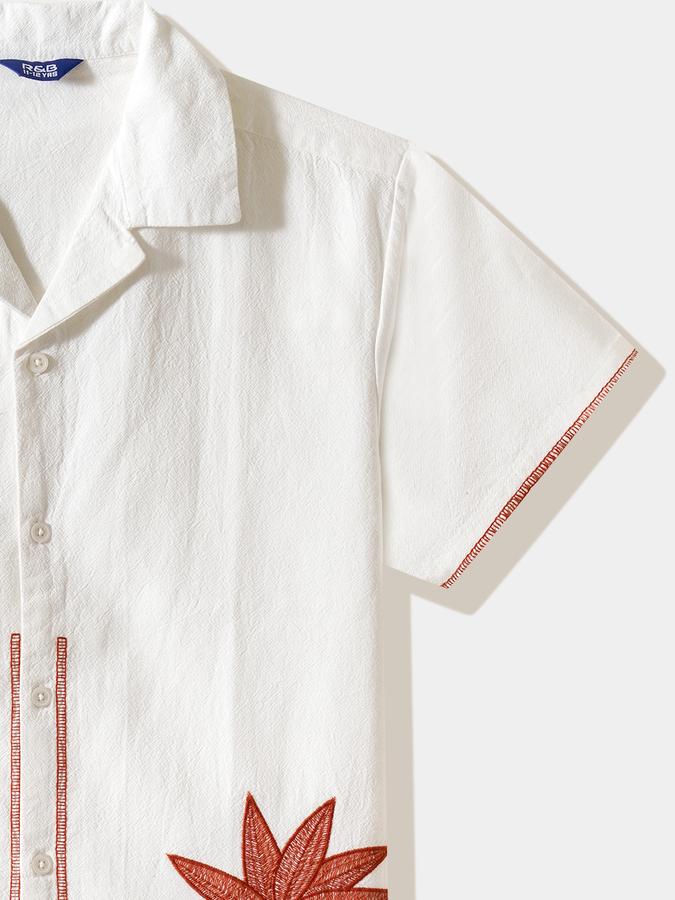 Boys Cotton Regular Fit Short Sleeve Embroidered Shirt