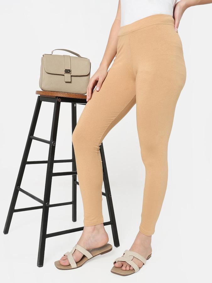 Women Cotton Lycra Elasticated Waist Full Length Solid Leggings