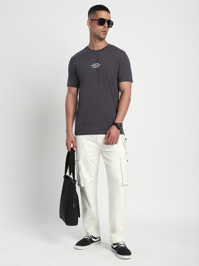 R&B Men's Stone Grey Printed T-Shirt