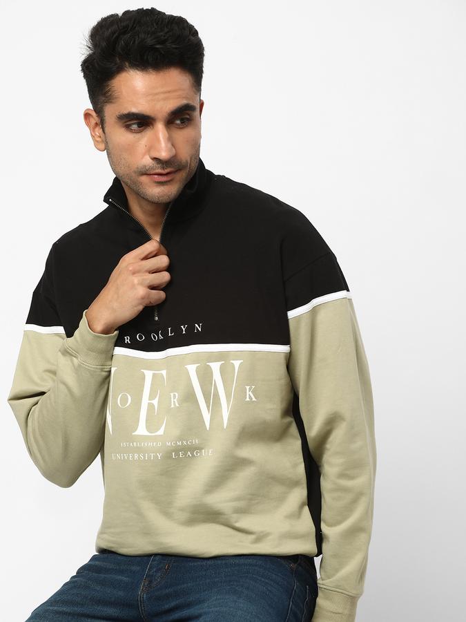 Men Fleece Regular Fit Half Zip Colour Block Sweatshirt