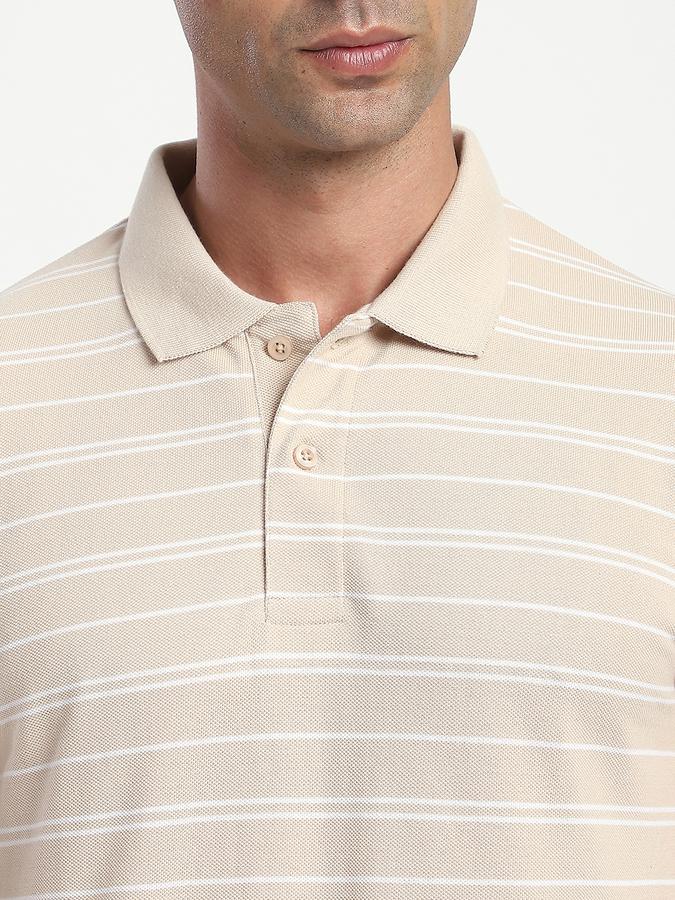 Men Cotton Blend Regular Fit Polo Neck Striped T-shirt