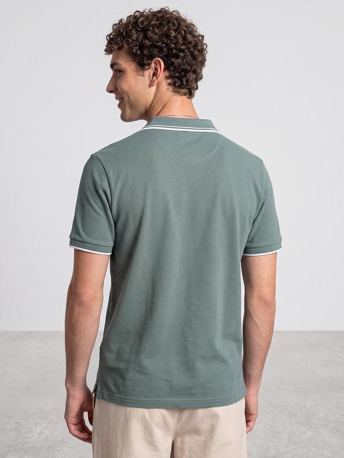 R&B Men Pine Green Textured Short Sleeves Polo Collar T-Shirt