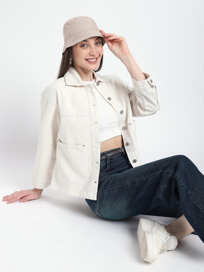 Women Cotton Regular Fit Denim Button-Front Jacket