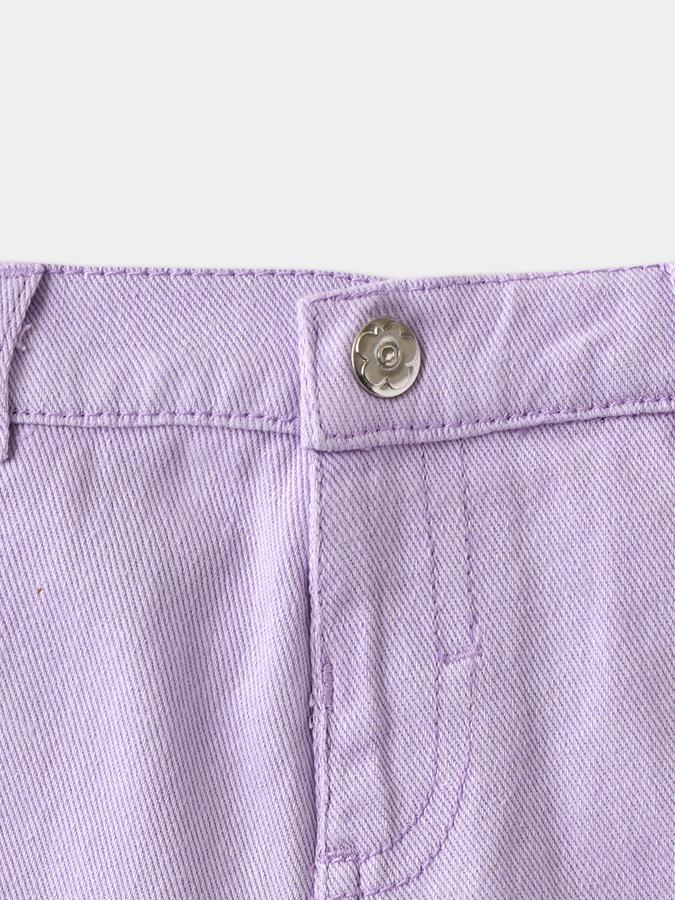 Girls Cotton Regular Fit Mid-Waist Embroidered Hem Shorts