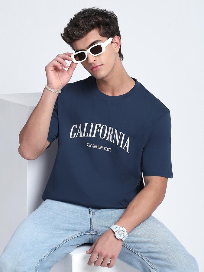 Men Cotton Relaxed Fit Crew Neck Typographic T-shirt