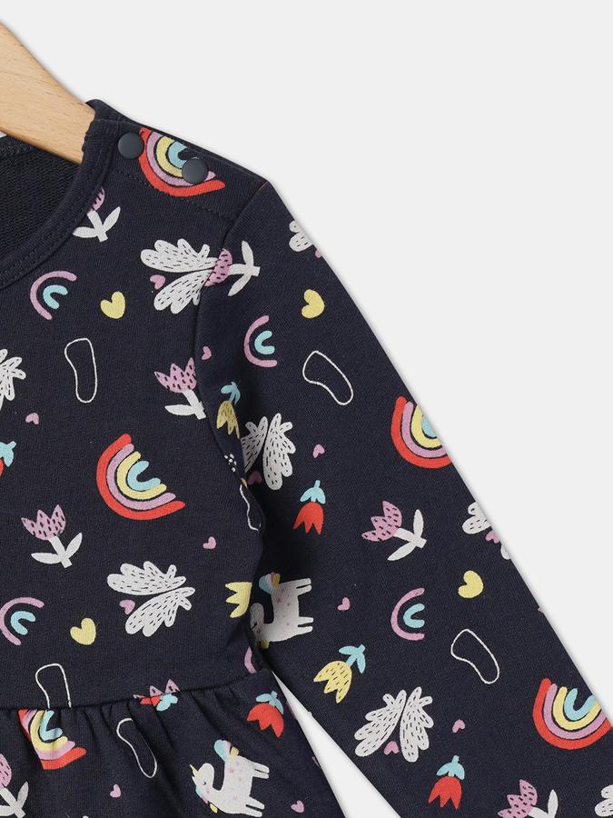 Girls Cotton A-Line Round Neck Printed Dress