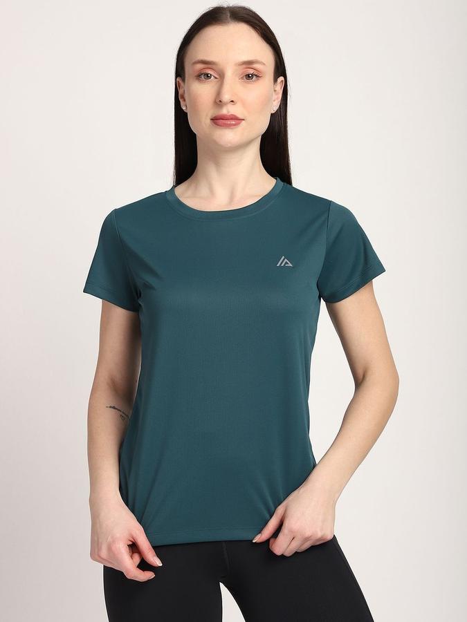 Women Polyester Slim Fit Crew Neck Solid T-shirt