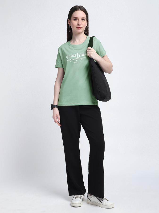 Women Cotton Regular Fit Crew Neck Slogan T-shirt