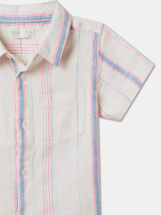 Boys Striped Relaxed Fit Shirt with Patch Pocket image number 2