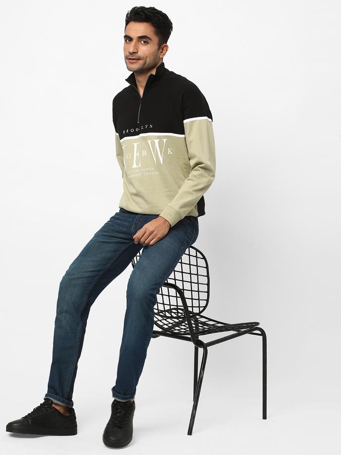 Men Fleece Regular Fit Half Zip Colour Block Sweatshirt