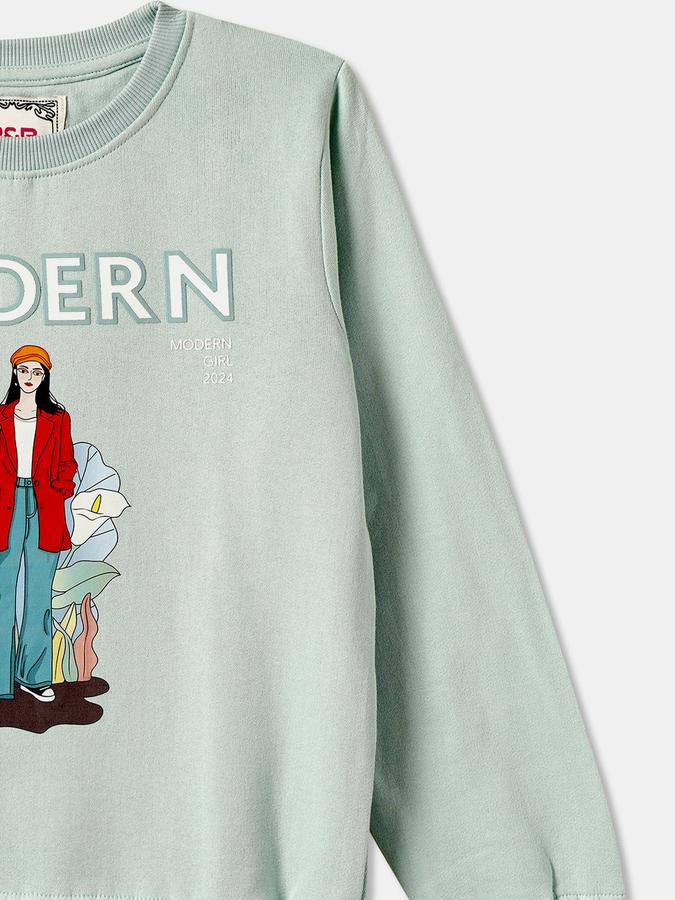 Girls Graphic Regular Fit Long Sleeve Crew Neck SweaT-Shirt