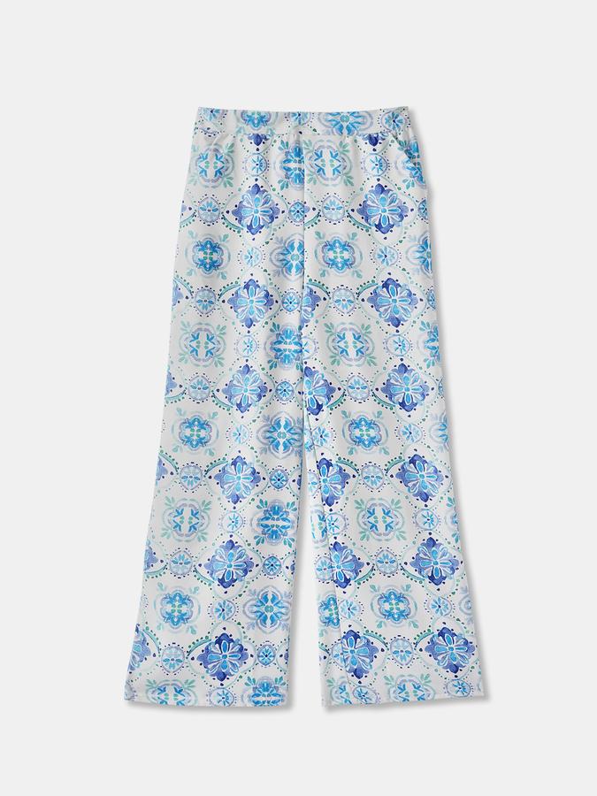 Girls Abstract Print Full Sleeve Woven Top with Trousers Set