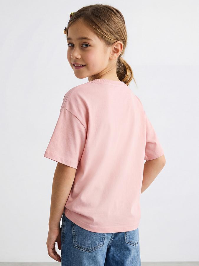 R&B Girls Pink Regular Fit Teddy Bear Printed  Short Sleeve T-shirt