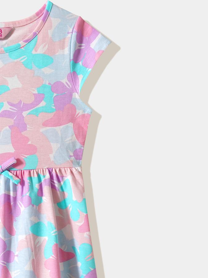 Girls Cotton A-Line Round Neck Printed Dress