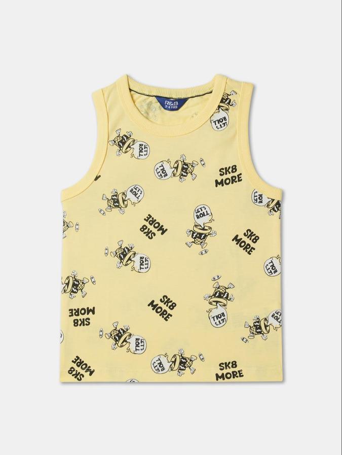 R&B Yellow Cotton Round Neck Printed Boy T-Shirt