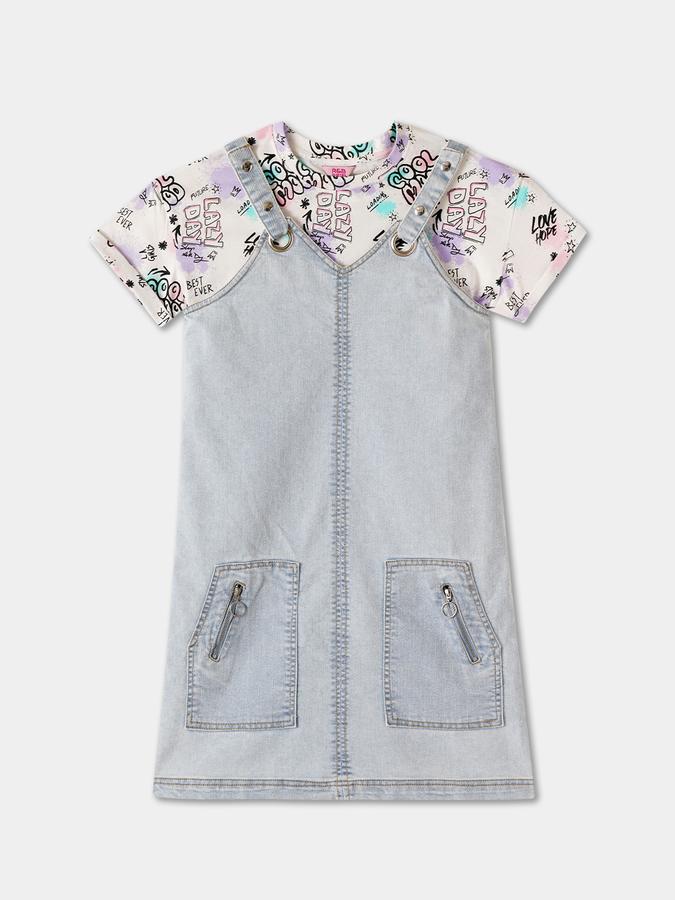 Printed T-Shirt and Dungaree Dress Set
