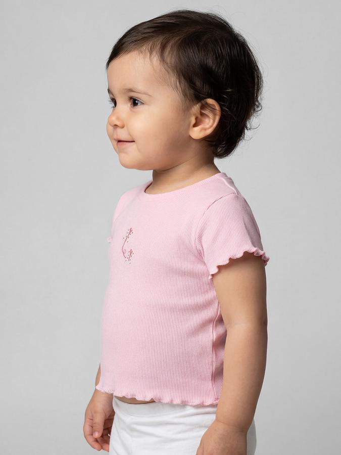 R&B Pink Graphic Print Girls Round Neck Regular Fit Short Sleeves T-Shirt 