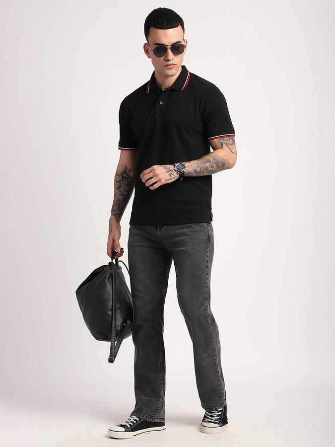 Men Cotton Blend Slim Fit Polo Neck Solid T-shirt