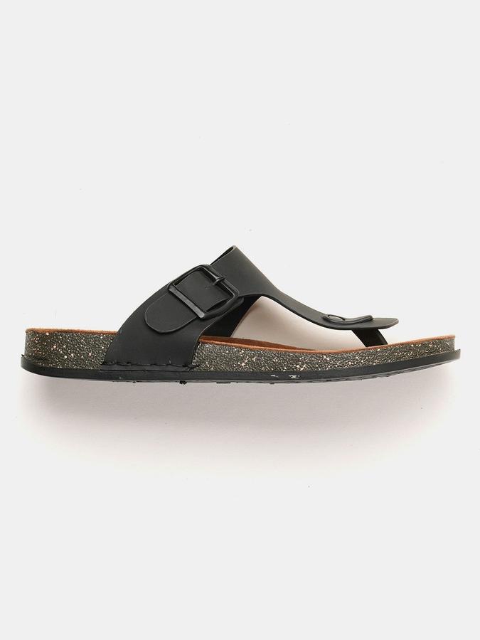 R&B Men Black Solid Buckle Detailing Comfort Flat Sandals