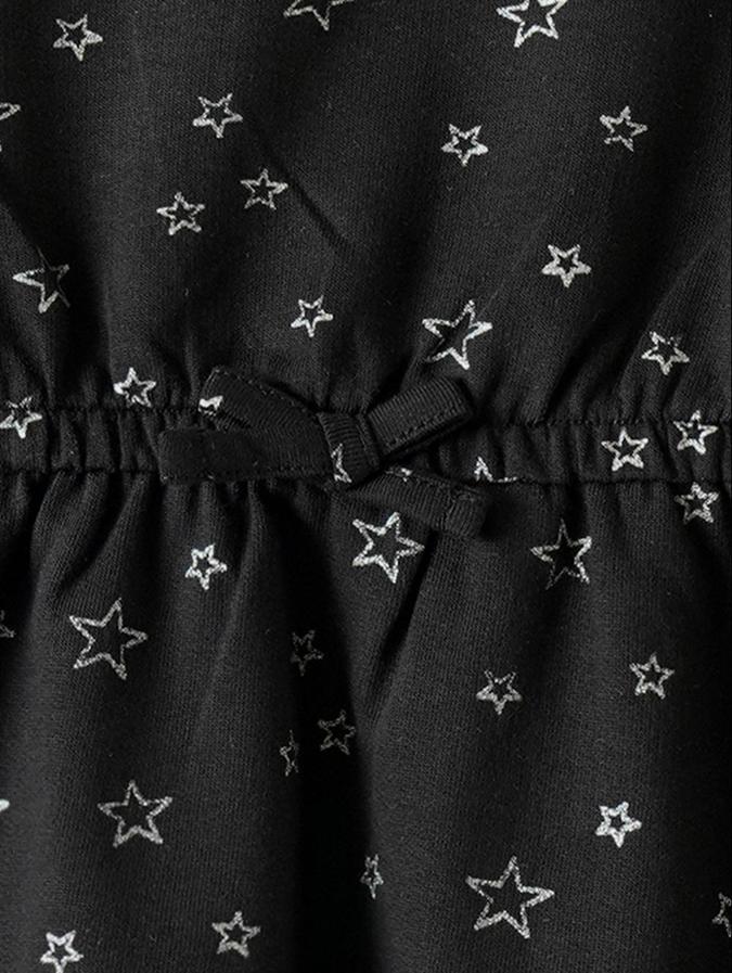 R&B Black Geometric Printed Girls Long Sleeves Dress