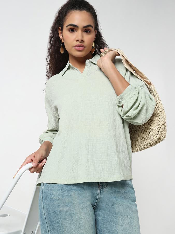 R&B Women Sage Solid Textured Blouse