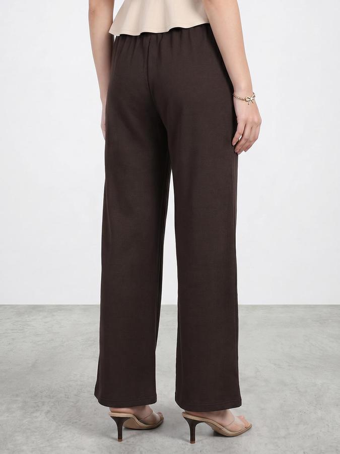 R&B Women Coffee Pure Cotton Wide Leg Trackpant 