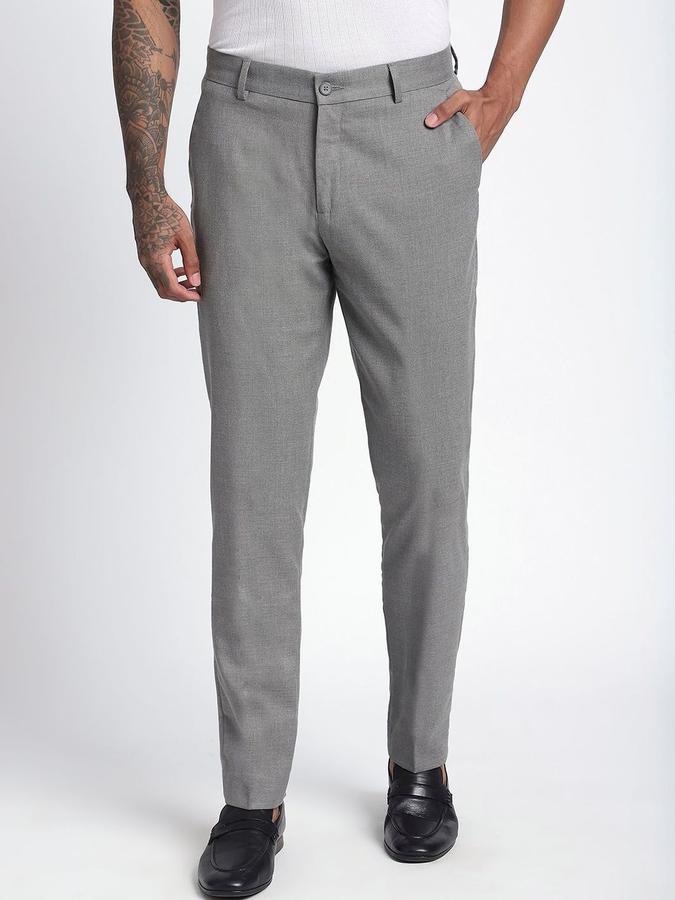 R&B Men Grey Solid Regular Fit Formal Trousers