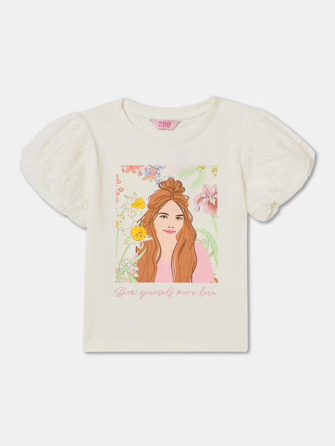 Girls Cotton Regular Fit Crew Neck Graphic T-shirt