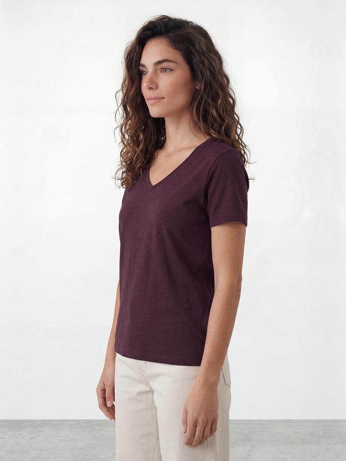 R&B Womens Classic Wine Solid V-Neck Half Sleeve Regular Fit T-Shirt