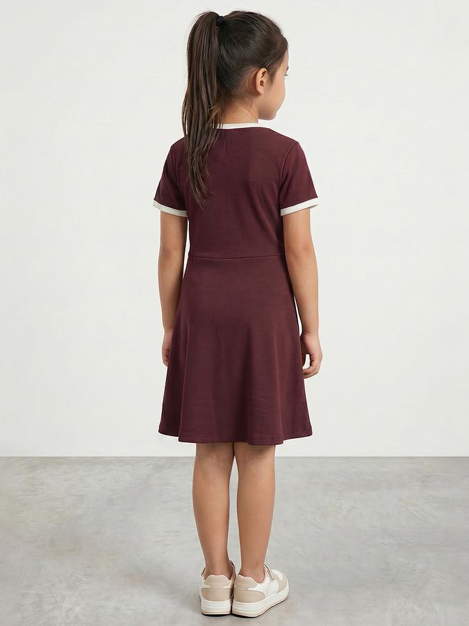 R&B Girl Brown California Graphic Print Pure Cotton Short Sleeves A-Line Dress