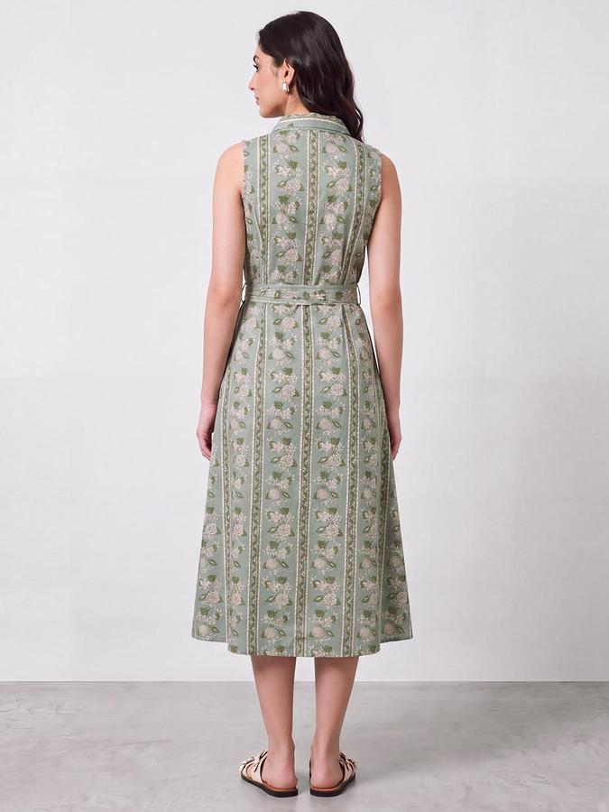 R&B Women Ethnic Green Floral Print A-Line Dress