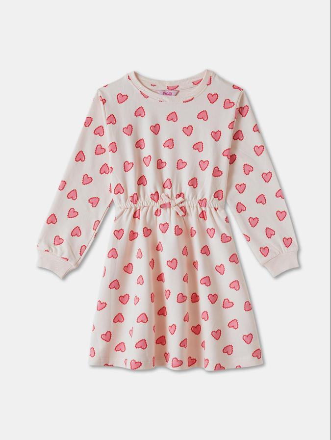 R&B Orange Conversational Printed Girls Long Sleeves Dress