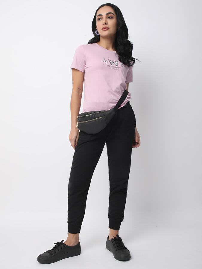 Women Cotton Slim Fit Round Neck Graphic T-shirt