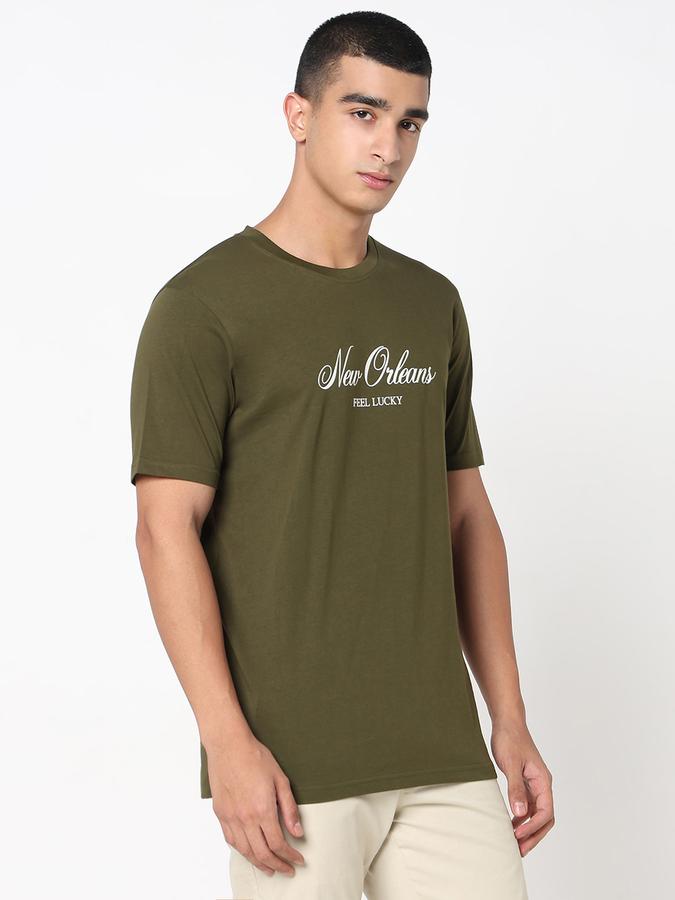 R&B Men's Olive Printed T-Shirt
